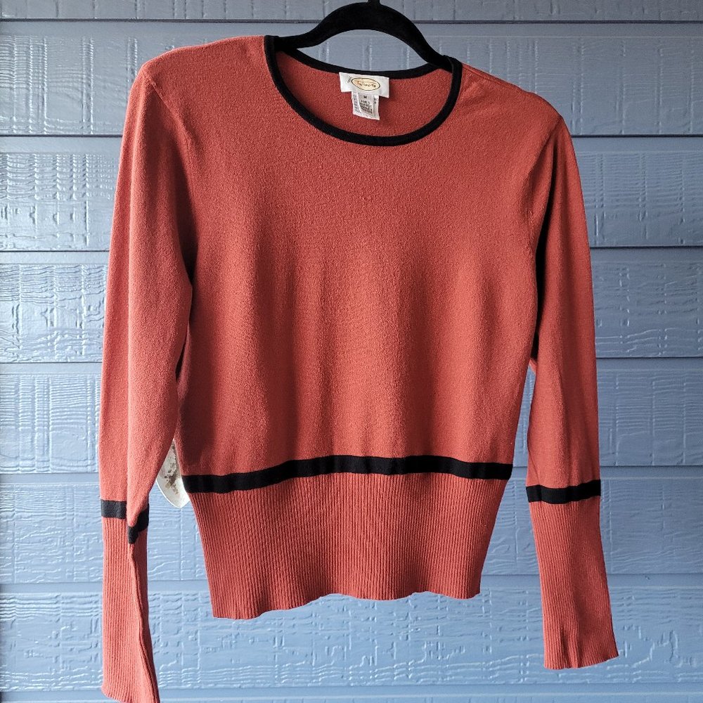 Talbots Orange Black Sweater Long-Sleeve Medium Striped Color Block